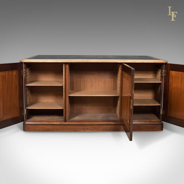 Large Antique Pedestal Desk, English, Mahogany, Victorian, Partners c.1860 - London Fine Antiques