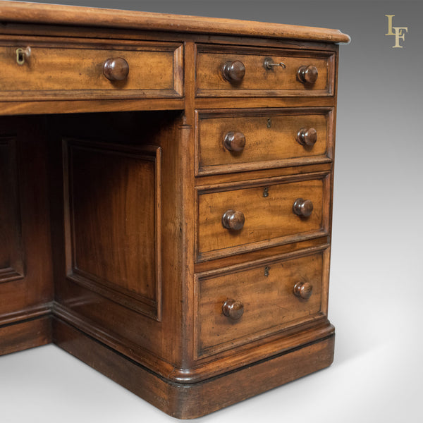 Large Antique Pedestal Desk, English, Mahogany, Victorian, Partners c.1860 - London Fine Antiques