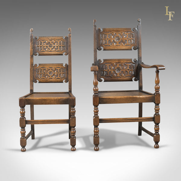 Scottish Set of 4 Antique Dining Chairs, Oak, Victorian c.1900 - London Fine Antiques