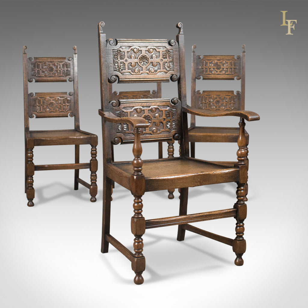 Scottish Set of 4 Antique Dining Chairs, Oak, Victorian c.1900 - London Fine Antiques