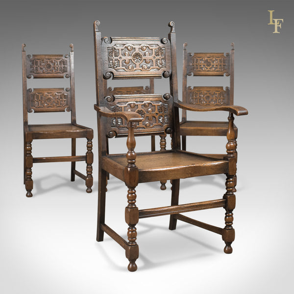Scottish Set of 4 Antique Dining Chairs, Oak, Victorian c.1900 - London Fine Antiques