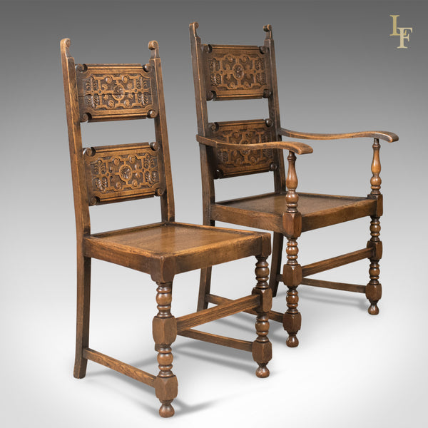 Scottish Set of 4 Antique Dining Chairs, Oak, Victorian c.1900 - London Fine Antiques