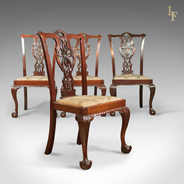 Set of 4 Antique Dining Chairs, Victorian Chippendale Revival, c.1890 - London Fine Antiques