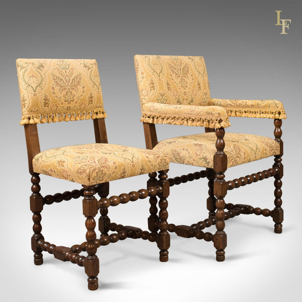 Set of 6 Antique Dining Chairs, Edwardian Jacobean Revival - London Fine Antiques