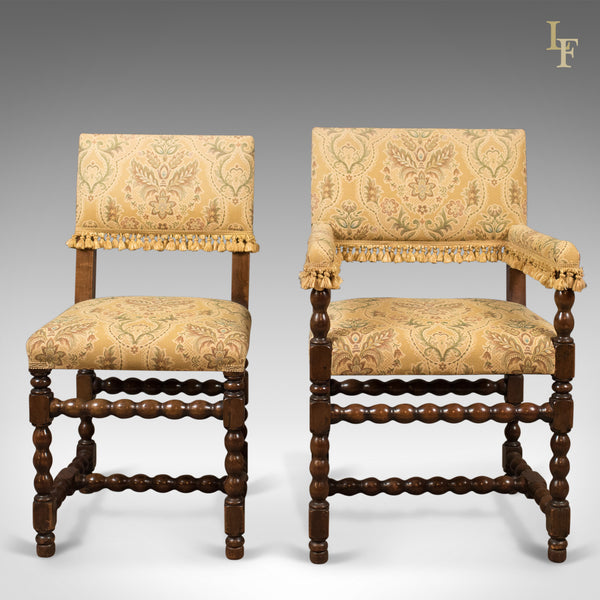 Set of 6 Antique Dining Chairs, Edwardian Jacobean Revival - London Fine Antiques