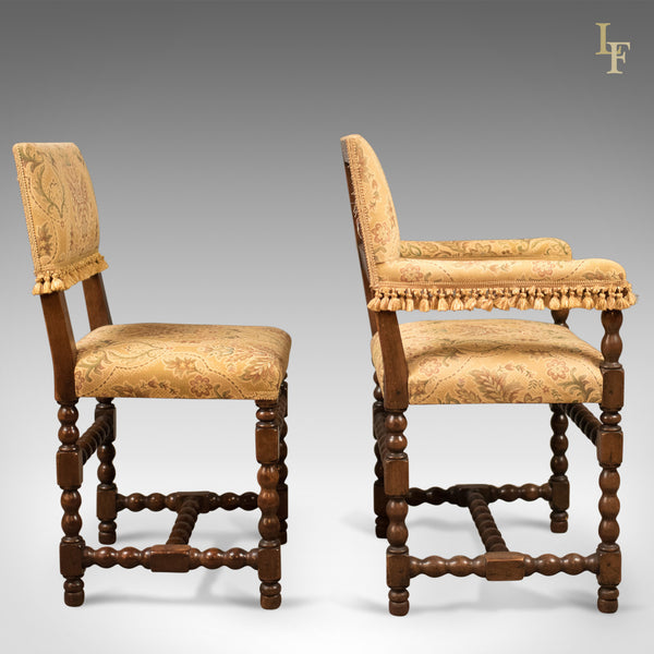 Set of 6 Antique Dining Chairs, Edwardian Jacobean Revival - London Fine Antiques