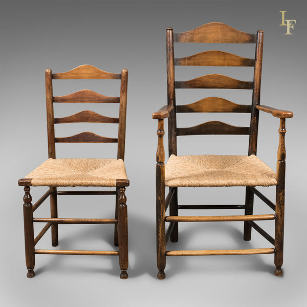 Set of 8 Antique Dining Chairs, English, Ladderbacks, Shaker c.1850 - London Fine Antiques