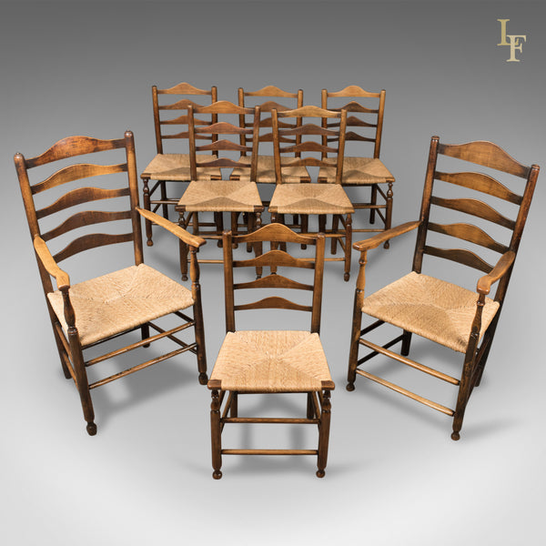 Set of 8 Antique Dining Chairs, English, Ladderbacks, Shaker c.1850 - London Fine Antiques