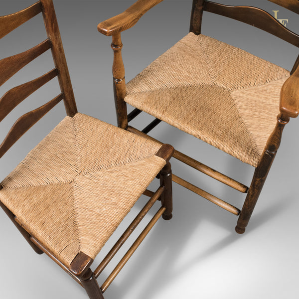 Set of 8 Antique Dining Chairs, English, Ladderbacks, Shaker c.1850 - London Fine Antiques