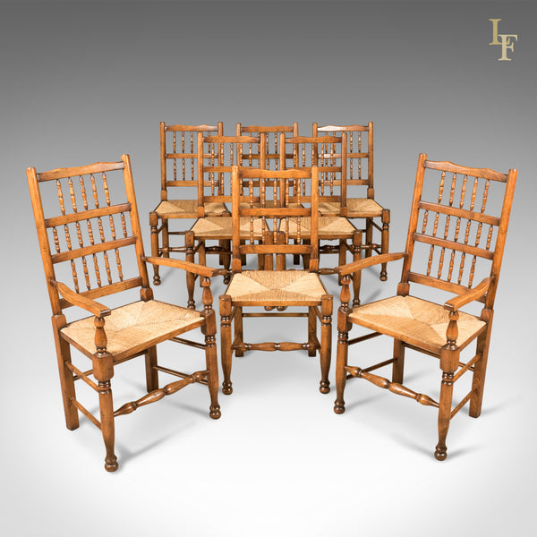 Set of 8 Dining Chairs, Lancashire Spindleback, English, Quality C20th - London Fine Antiques