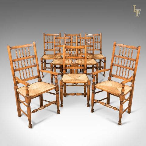 Set of 8 Dining Chairs, Lancashire Spindleback, English, Quality C20th - London Fine Antiques