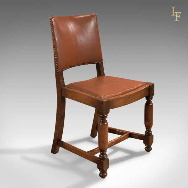 Set of Four Antique Dining Chairs, Edwardian Oak and Leather c.1910 - London Fine Antiques