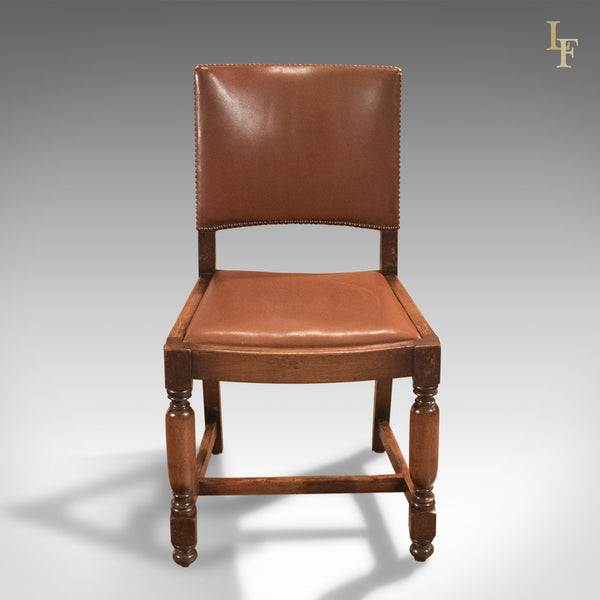 Set of Four Antique Dining Chairs, Edwardian Oak and Leather c.1910 - London Fine Antiques