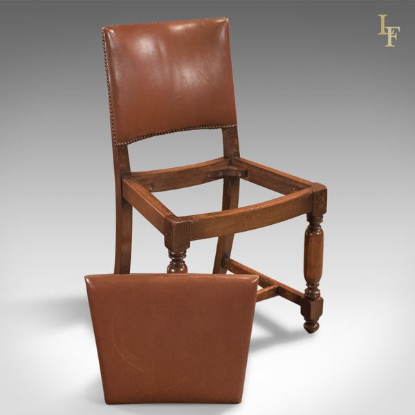 Set of Four Antique Dining Chairs, Edwardian Oak and Leather c.1910 - London Fine Antiques