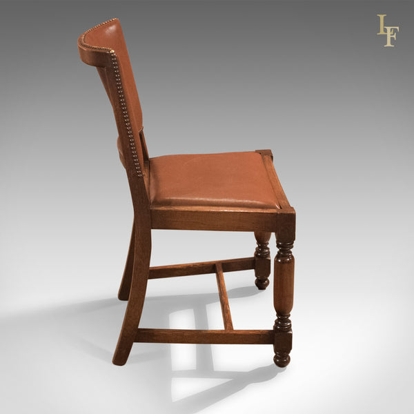 Set of Four Antique Dining Chairs, Edwardian Oak and Leather c.1910 - London Fine Antiques