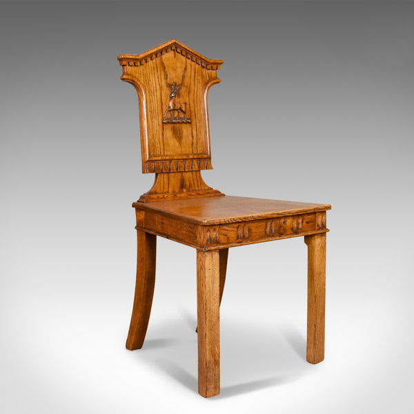 Set Of Three Antique Hall Chairs, Oak, Scottish, Stag, Regency Circa 1820 - London Fine Antiques