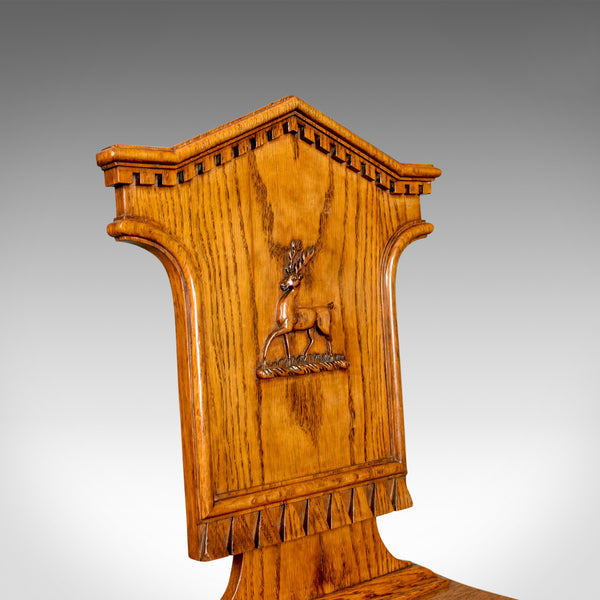Set Of Three Antique Hall Chairs, Oak, Scottish, Stag, Regency Circa 1820 - London Fine Antiques