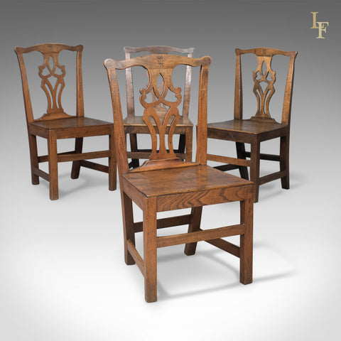Set of 4 Antique Dining Chairs, Oak & Elm, English, Country Kitchen c.1800 - London Fine Antiques