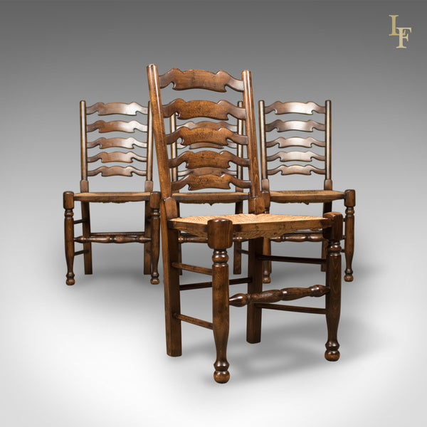 Set of 4 Antique 'Wavy Line' Ladderback Dining Chairs, Edwardian c.1910 - London Fine Antiques