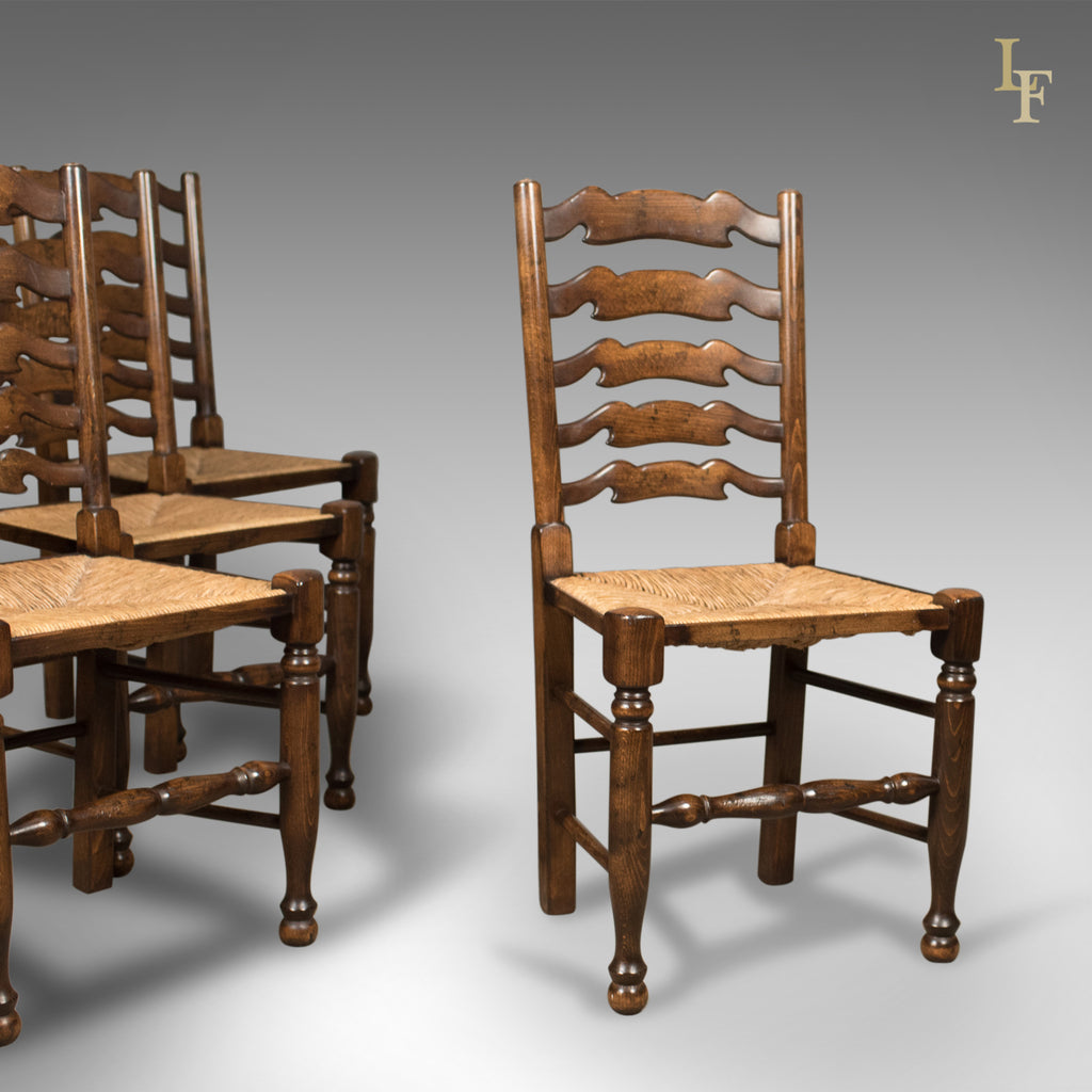 Set of 4 Antique 'Wavy Line' Ladderback Dining Chairs, Edwardian c.1910 - London Fine Antiques