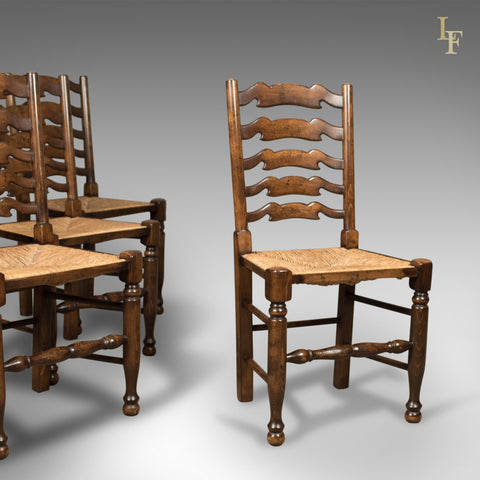 Set of 4 Antique 'Wavy Line' Ladderback Dining Chairs, Edwardian c.1910 - London Fine Antiques