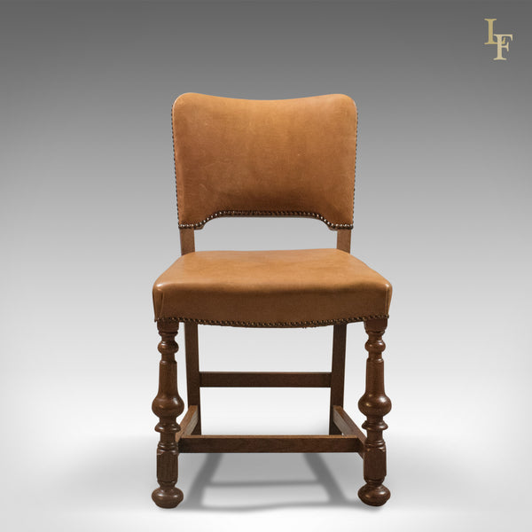 Set of 6 Antique Dining Chairs, Oak & Leather, English, Edwardian c.1910 - London Fine Antiques