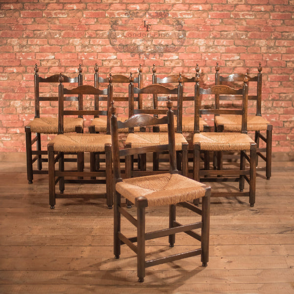 Set of 8 Antique Dining Chairs, Rush Seats, c.1900 - London Fine Antiques