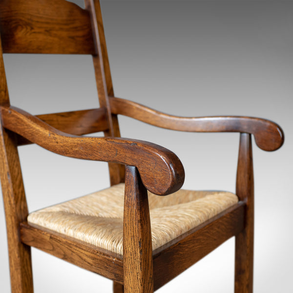 Set of Eight Dining Chairs, C20th English Oak in Victorian Taste, Rush Seats - London Fine Antiques