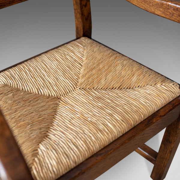 Set of Eight Dining Chairs, C20th English Oak in Victorian Taste, Rush Seats - London Fine Antiques
