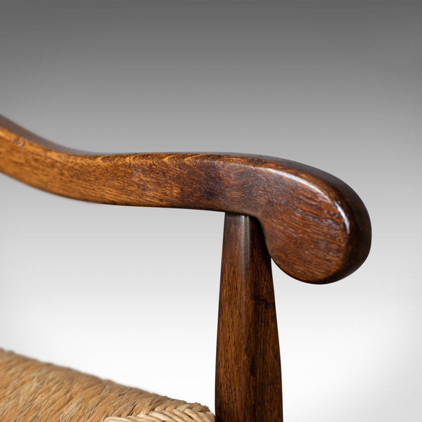 Set of Eight Dining Chairs, C20th English Oak in Victorian Taste, Rush Seats - London Fine Antiques