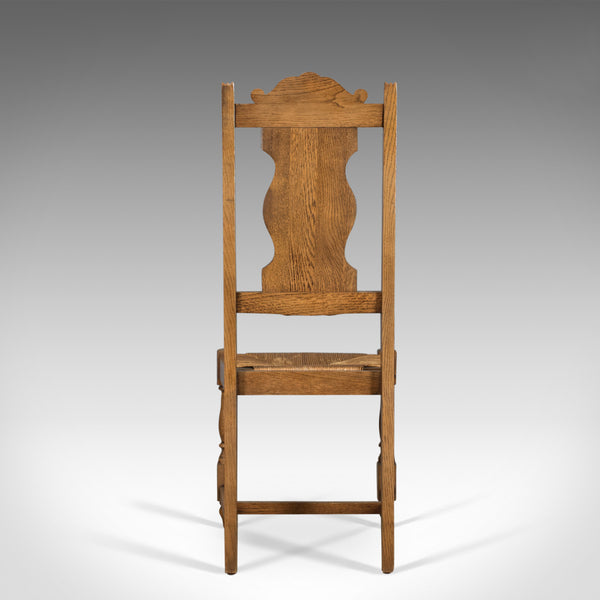 Set of Five Antique Dining Chairs, Flemish Country Kitchen, Oak, Rush Circa 1910 - London Fine Antiques