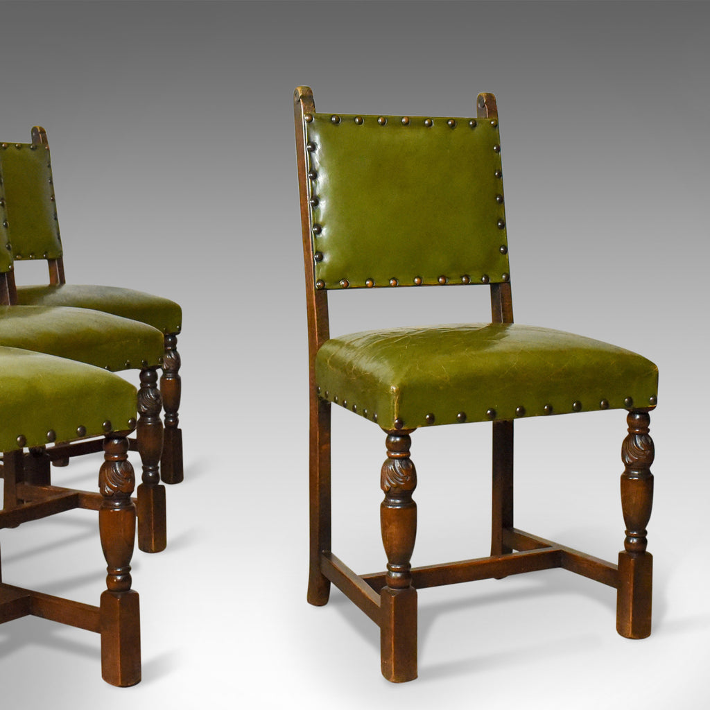 Set of Four Antique Dining Chairs, Jacobean Revival, English Oak Circa 1910 - London Fine Antiques