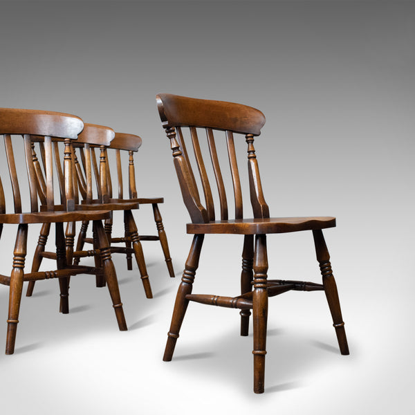 Set of Four Antique Station Chairs, English, Oak, Windsor, Dining, Circa 1890 - London Fine Antiques
