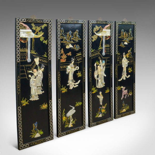 Set of Four Chinese Wall Panels, Decorative, Mother of Pearl, Soapstone C20th - London Fine Antiques