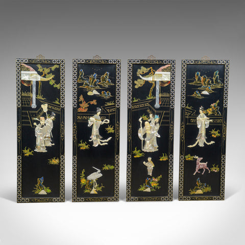 Set of Four Chinese Wall Panels, Decorative, Mother of Pearl, Soapstone C20th - London Fine Antiques