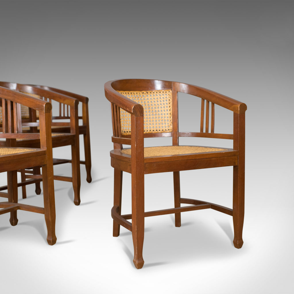 Set of Four Elbow Chairs, C20th Contemporary Tub Dining Chairs, Cane, Bergere - London Fine Antiques