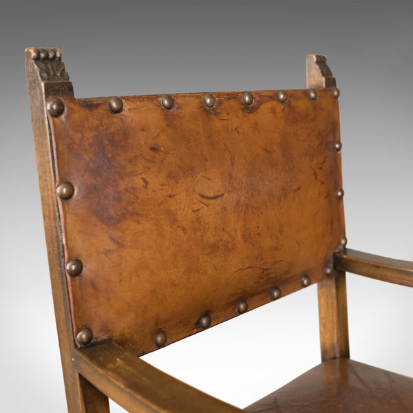 Set of Six Antique Dining Chairs, Edwardian in 17th Century Taste, Oak Leather - London Fine Antiques