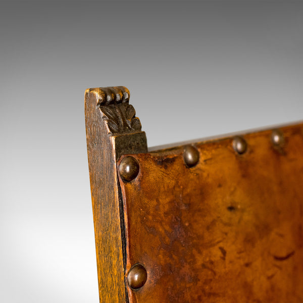 Set of Six Antique Dining Chairs, Edwardian in 17th Century Taste, Oak Leather - London Fine Antiques