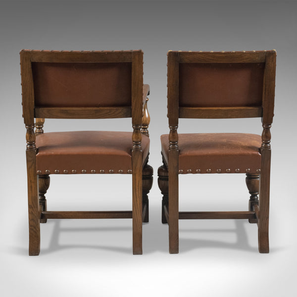 Set of Six Antique Dining Chairs, English, Edwardian Cromwellian Revival, Oak - London Fine Antiques