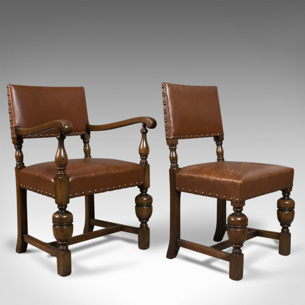 Set of Six Antique Dining Chairs, English, Edwardian Cromwellian Revival, Oak - London Fine Antiques