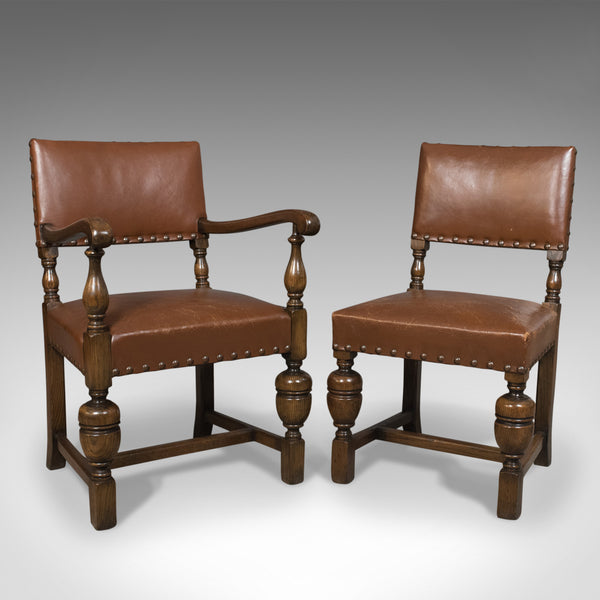 Set of Six Antique Dining Chairs, English, Edwardian Cromwellian Revival, Oak - London Fine Antiques
