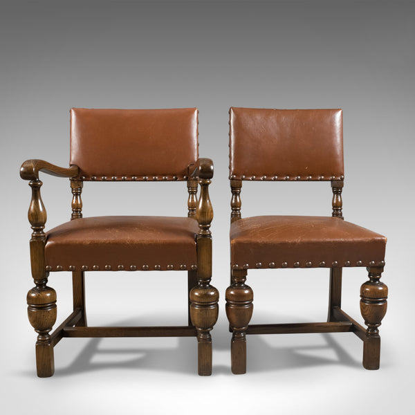 Set of Six Antique Dining Chairs, English, Edwardian Cromwellian Revival, Oak - London Fine Antiques