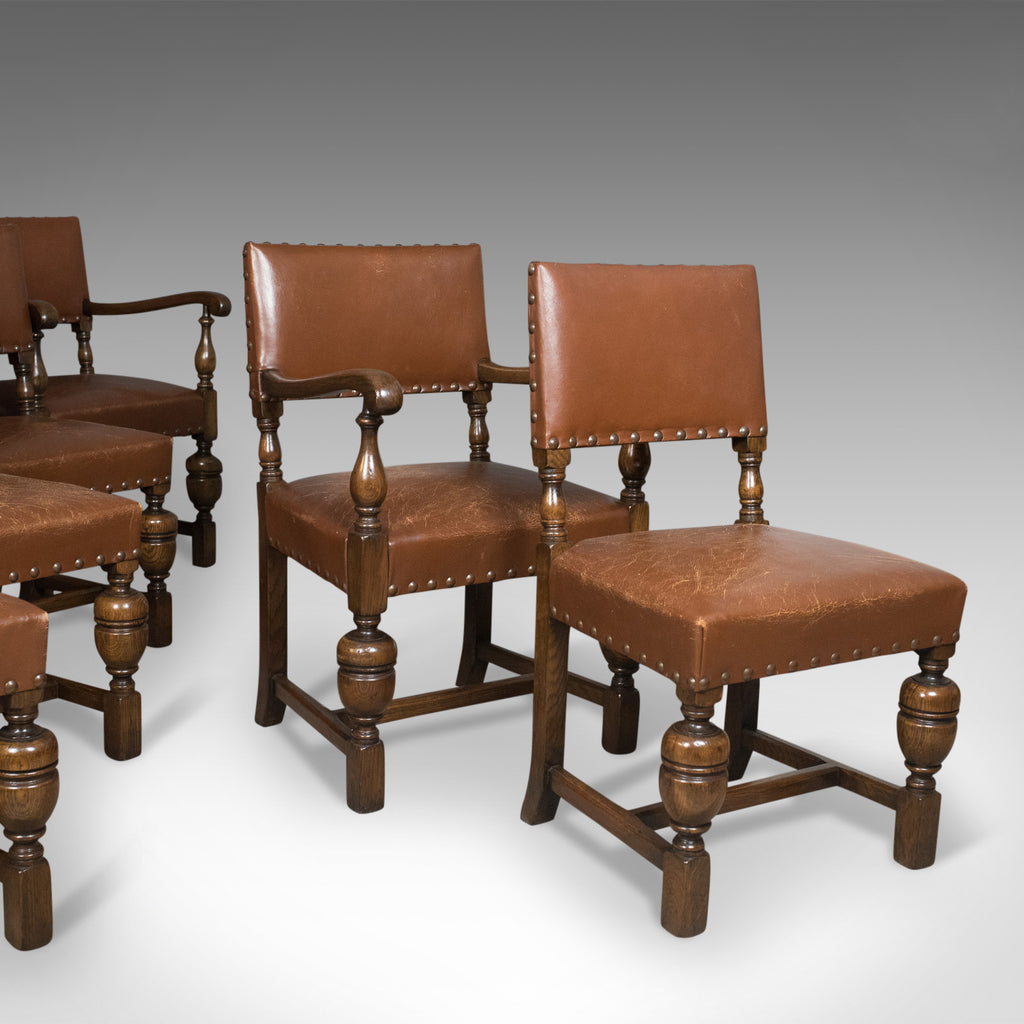 Set of Six Antique Dining Chairs, English, Edwardian Cromwellian Revival, Oak - London Fine Antiques