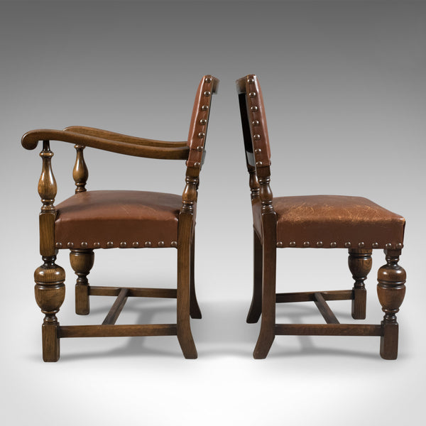 Set of Six Antique Dining Chairs, English, Edwardian Cromwellian Revival, Oak - London Fine Antiques