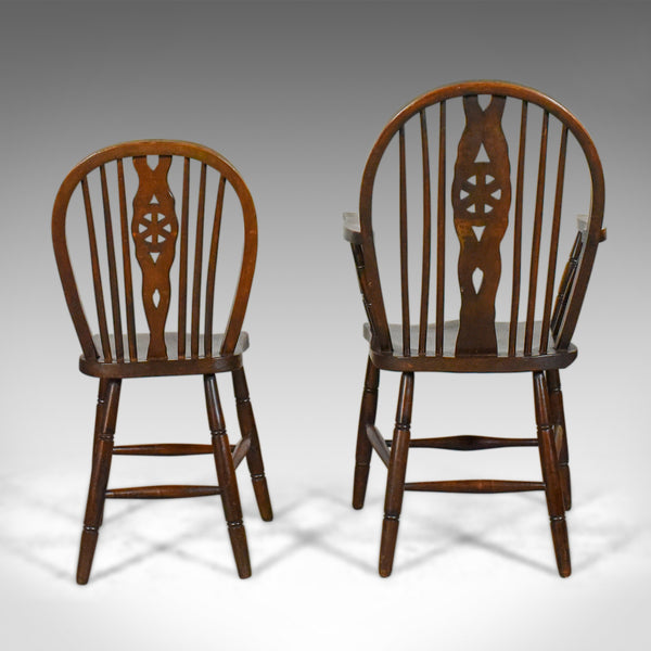 Set of Six Antique Dining Chairs, English Hoop Back Windsor Wheelback Elm c1900 - London Fine Antiques
