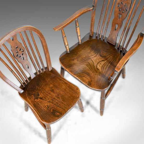 Set of Six Antique Dining Chairs, English Hoop Back Windsor Wheelback Elm c1900 - London Fine Antiques