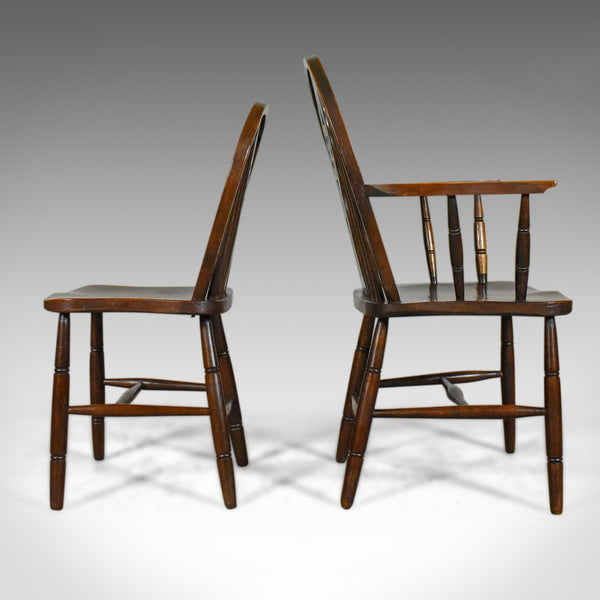 Set of Six Antique Dining Chairs, English Hoop Back Windsor Wheelback Elm c1900 - London Fine Antiques