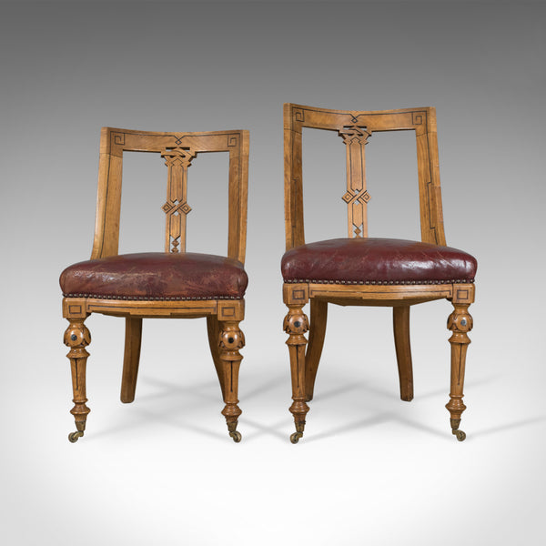 Set of Six Antique Dining Chairs, Scottish Ash Leather, Aesthetic Movement c1880 - London Fine Antiques