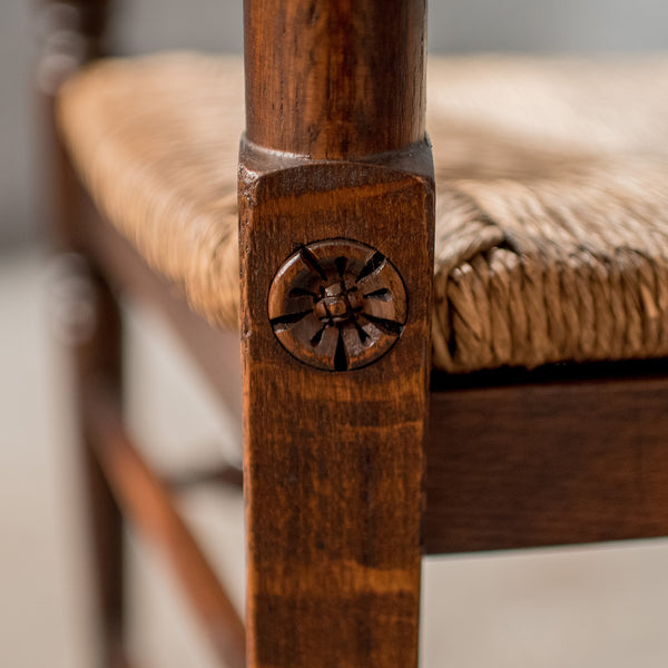 Set of Six Antique Oak Wavy Line Ladderback Dining Chairs, Edwardian Circa 1910 - London Fine Antiques