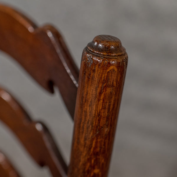 Set of Six Antique Oak Wavy Line Ladderback Dining Chairs, Edwardian Circa 1910 - London Fine Antiques